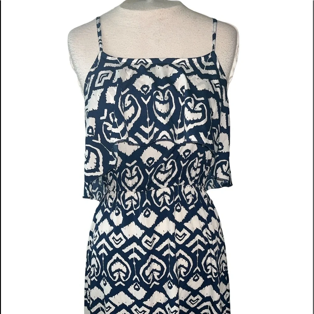 Indulge blue and white geometric print sleeveless maxi dress size Small - Picture 3 of 13